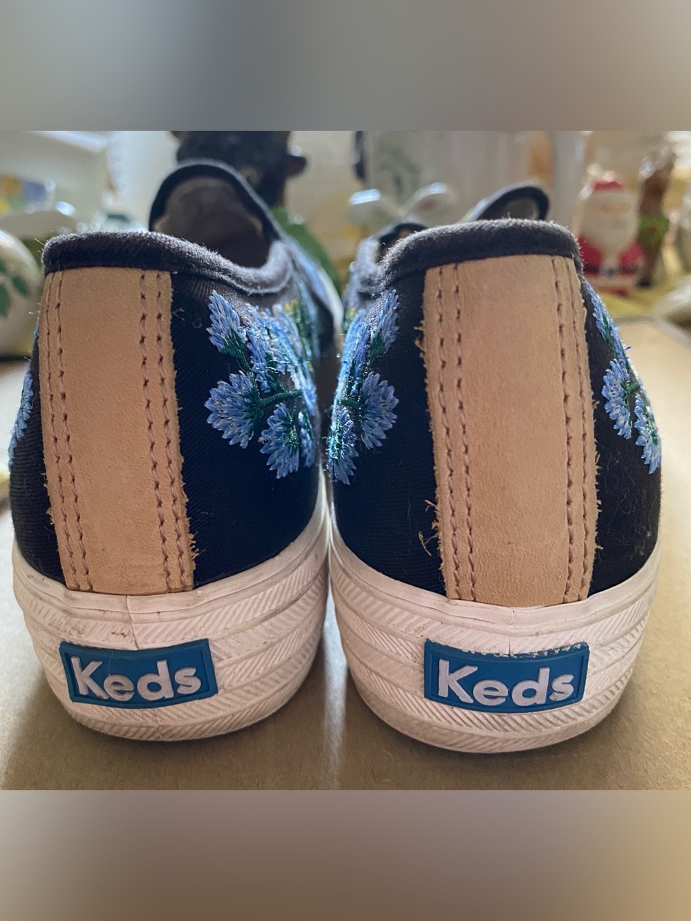 Black KEDS/Rifle Paper Slip On. Size 7 in EUC. Embroidered Florals blue, green - Picture 5 of 10